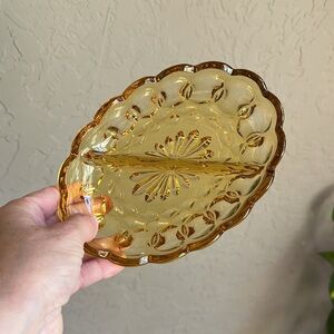 Anchor Hocking, yellow split relish dish Vintage yellow Glass‎ Dish